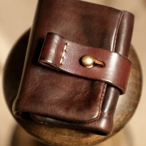 simple casual vintage designer handmade heavy cow leather men's short wallet luxury genuine leather women's ID coin purse