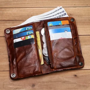 Wrinkle Wallet,Vintage Handmade Cow Leather Card Holder For Men, Leather Bifold Money Clips